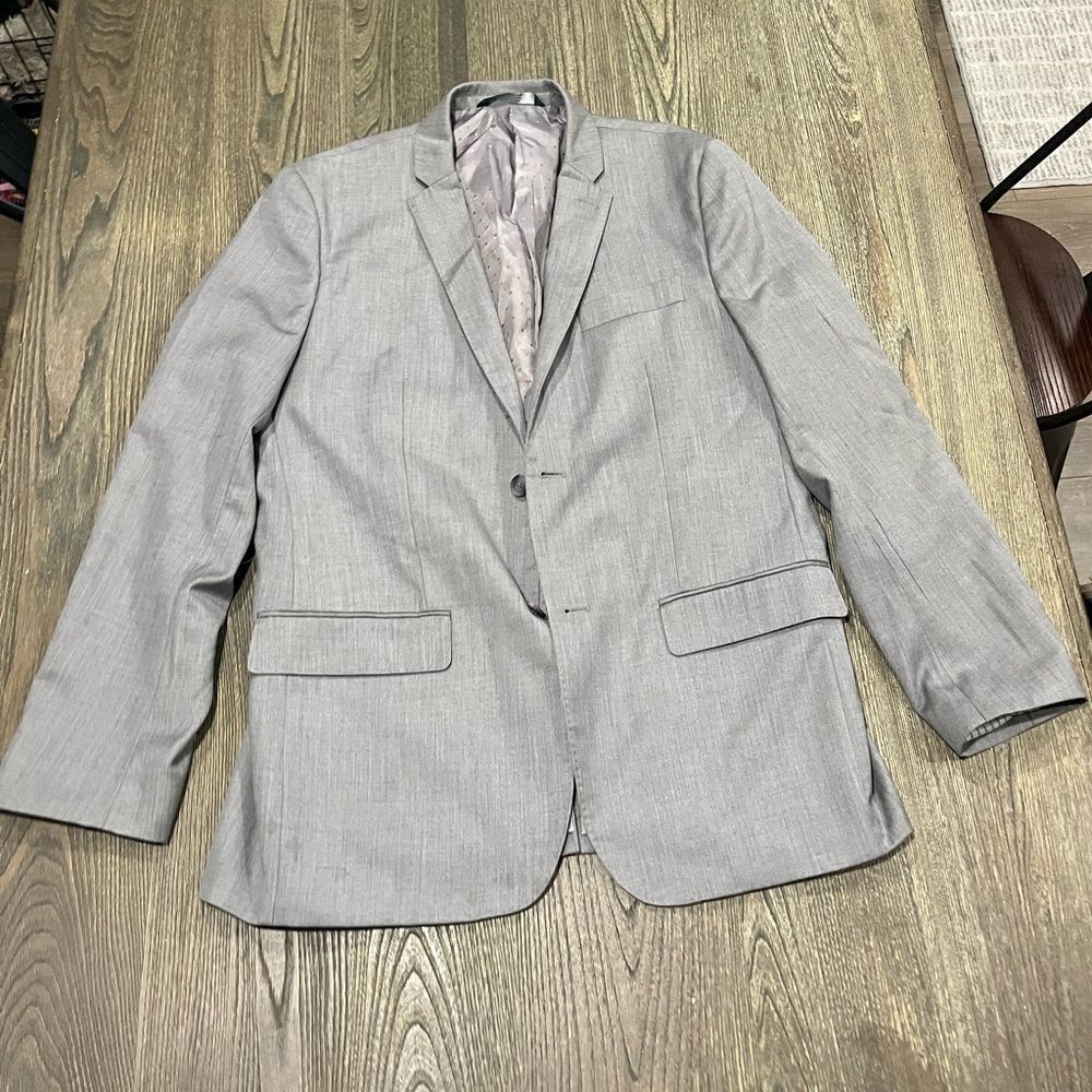 Perry Ellis Mens Suit Jacket Button Front Flap Pockets notch Lapel Grey Size 42R